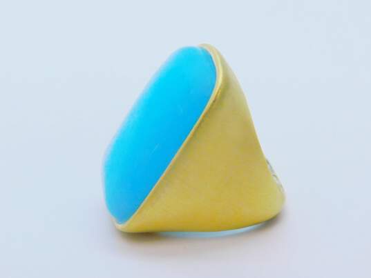 Glow By Sheila Fajl Gold Tone Blue Chalcedony Cocktail Ring 17.4g image number 3