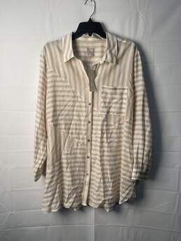Chico's  Women Tan and White Striped Button Down Blouse Size 3