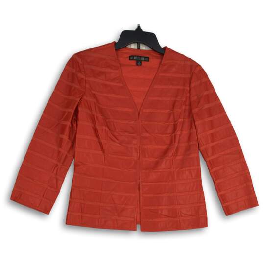 Womens Red Striped V-Neck Long Sleeve Hook & Eye Jacket Size 4 image number 1