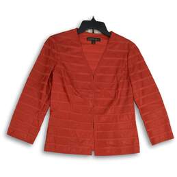 Womens Red Striped V-Neck Long Sleeve Hook & Eye Jacket Size 4