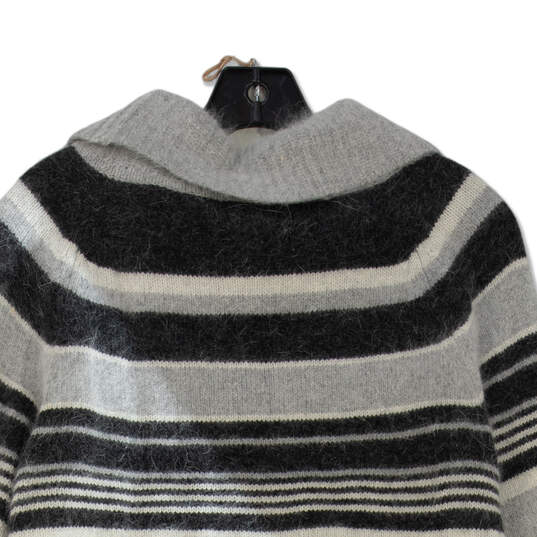 Womens Gray Black Striped Long Sleeve Cowl Neck Pullover Sweater Size M image number 4