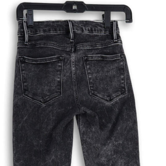 Womens Gray Denim Medium Wash Raw Hem Rockstar Bootcut Leg Jeans Size 24 image number 4