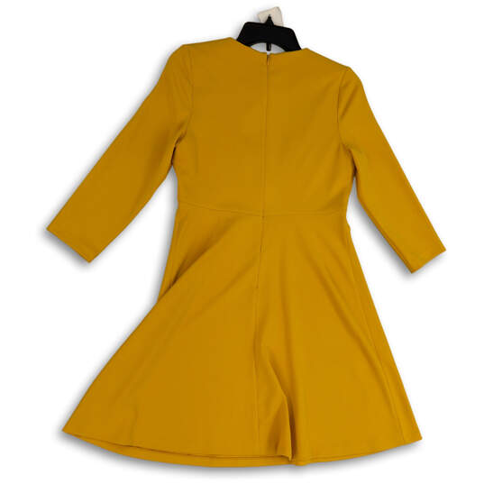 Womens Yellow Crew Neck 3/4 Sleeve Back Zip Sheath Dresses Size 10P image number 2