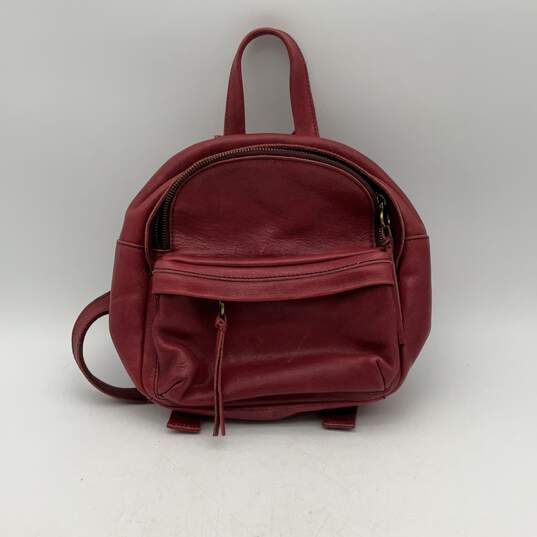 Madewell Womens Red Leather Adjustable Shoulder Strap Zipper Mini Backpack image number 1
