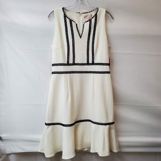 Nanette Lepore Sleeveless Fit Flare Ivory Black Crochet Dress Women's Size 10 image number 1