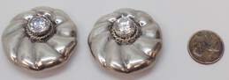 Taxco Sterling Silver Pleated Disc Chunky Cubic Zirconia Clip On Earrings 33.7g alternative image