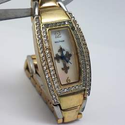 Waltham 20mm Case Crystal Bezel MOP Dial Gold Tone Stainless Steel Lady's Quartz Watch