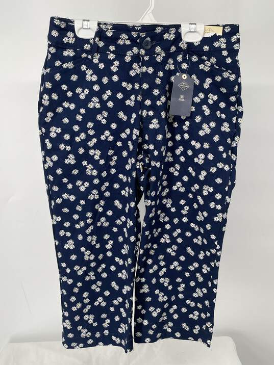 Buy the Womens Blue Floral Flat Front Straight Leg Capri Pants