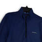 Mens Blue 1/4 Zip Mock Neck Thumbhole Long Sleeve Athletic Shirt Size Small image number 3