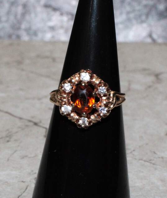 10K Yellow Gold Citrine CZ Accent Ring Size 6 - 3.0g image number 2