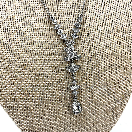 Designer Givenchy Silver-Tone Link Chain Clear Rhinestone Y-Drop Necklace image number 4