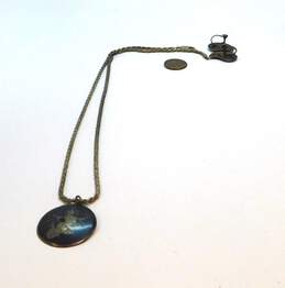 Vintage Siam Sterling Silver Black Enamel Etched Necklace & Screw Back Earrings 31.4g alternative image