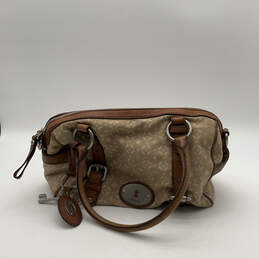 Womens Brown Beige Leather Inner Pockets Adjustable Strap Satchel Bag