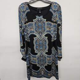 International Concepts Blue & Black Pattern Dress