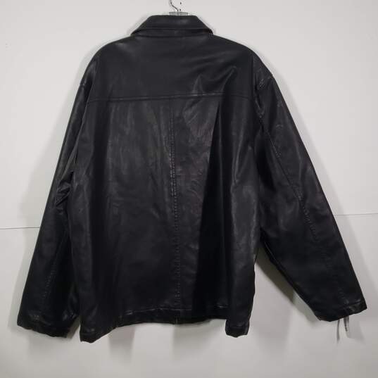 Mens Leather Collared Long Sleeve Full-Zip Motorcycle Jacket Size XL image number 2