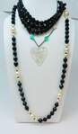 Vintage Black Crystal Faux Pearl South Pacific Heart Bead Necklaces 171.4g image number 1