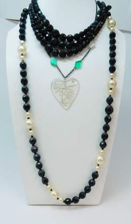Vintage Black Crystal Faux Pearl South Pacific Heart Bead Necklaces 171.4g