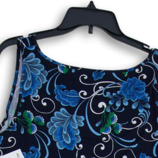 NWT Chico's Womens Blue Floral Round Neck Sleeveless Pullover Blouse Top Size 3 image number 4