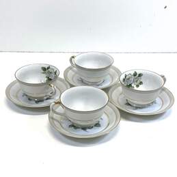 Vintage Maruichi Fine China 4 Cups and Saucers Rose Pattern 8 Pc Tea Set