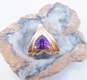14K Gold Amethyst Faceted Teardrop Ridged Triangle Hinged Pendant 6.9g image number 1