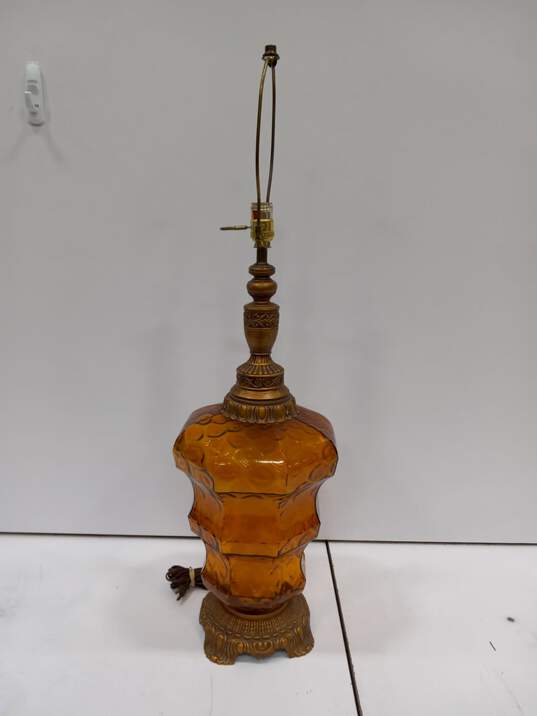 Vintage Amber Glass Lamp image number 1