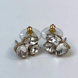 Designer J. Crew Stud Gold-Tone Clear Crystal Push Back Stud Earrings