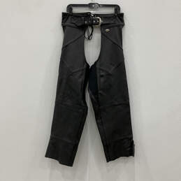Mens Black Leather Adjustable Strap Side Zip Motorcycle Chaps Size Large alternative image