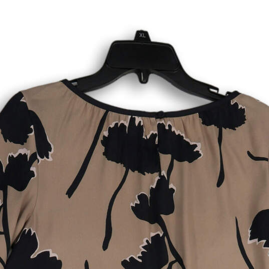Womens Brown Black Floral Round Neck Long Sleeve Pullover Blouse Top Size M image number 4