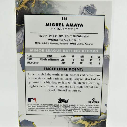 2023 Miguel Amaya Topps Inception Rookie Chicago Cubs image number 3