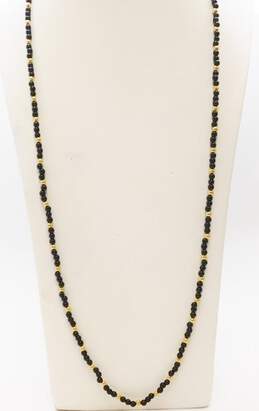 14K Yellow Gold & Onyx Beaded Necklace 16.3g