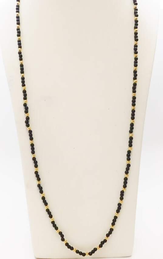 14K Yellow Gold & Onyx Beaded Necklace 16.3g image number 1