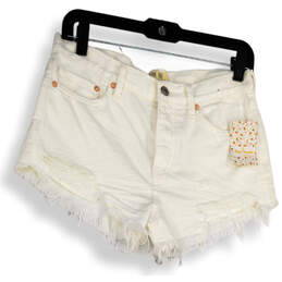 NWT Womens White Flat Front Denim Pockets Raw Hem Cut-Off Shorts Size 26