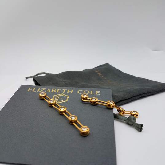 Elizabeth Cole Gold Tone Crystal Elegant Dangle Earrings w/bag 6.5g image number 9
