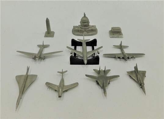 Assorted Pewter Miniature Figurines Airplanes US Buildings White House Capitol image number 1