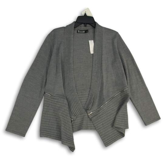 NWT 7Th Avenue Womens Gray Knitted Long Sleeve Open Front Cardigan Sweater Sz L image number 1