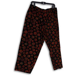 Womens Black Printed Elastic Waist Stretch Regular Fit Pajama Pants Size 1X