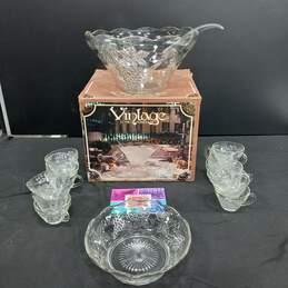 Vintage Anchor Hocking Clear Glass Grape Punch Bowl Set - IOB