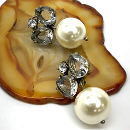 Designer J. Crew Gold-Tone Clear Crystal Cut Stone Pearl Drop Earrings