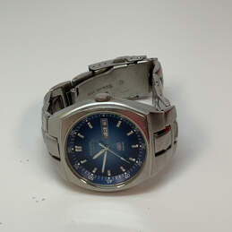 Designer Fossil Silver-Tone Blue Round Dial Chain Strap Analog Wristwatch alternative image