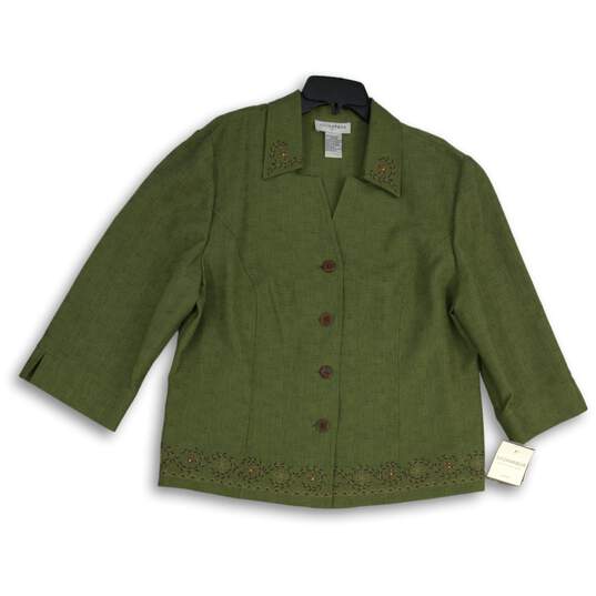 NWT Sag Harbor Womens Green Embroidered Collared Button Front Jacket Size 18 image number 1