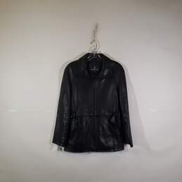 Womens Leather Long Sleeve Full-Zip Collared Jacket Size Small alternative image