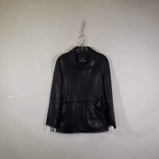 Womens Leather Long Sleeve Full-Zip Collared Jacket Size Small image number 2