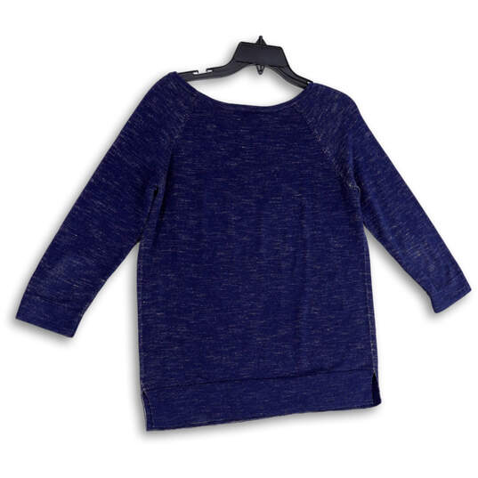 Womens Blue Round Neck 3/4 Sleeve Regular Fit Pullover Sweater Top Size S image number 2