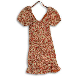 Womens Orange White Floral Puff Sleeve Short A-Line Dress Size Medium alternative image