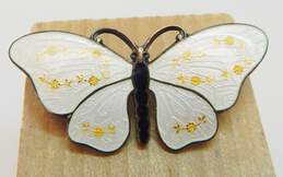 Vintage O.F. Hjortdahl Norway 925 White Enamel Butterfly Brooch 6.2g