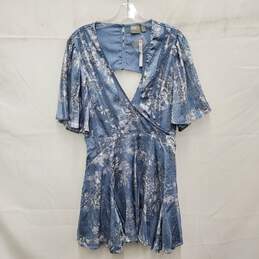 NWT ASOS Petite WM's Foil Floral Godet Ruffle Open Back Mini Flared Dress Size 8