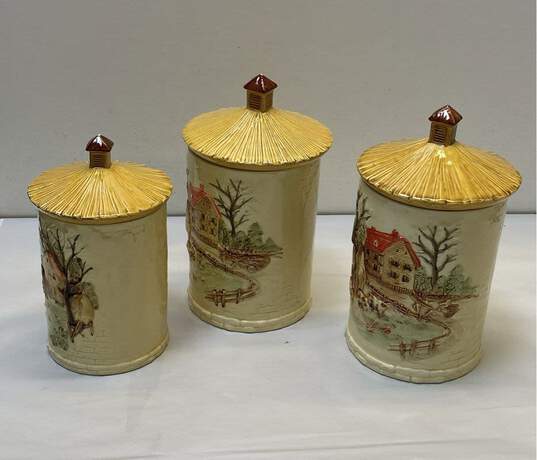 Sears Roebuck and Co. 3 Pc. Set Vintage Ceramics Shelf Canisters/ Cooke Jars image number 2