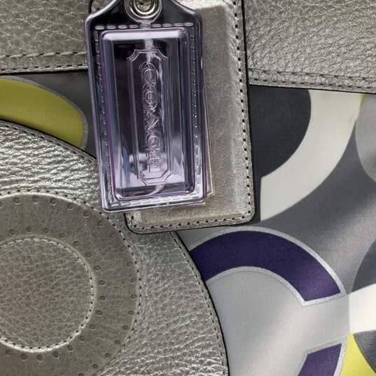 Coach Womens Silver Purple Double Strap Inner Pockets Logo Charm Tote Bag image number 6