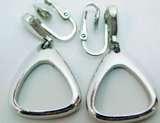 Vintage Crown Trifari Silver Tone Geometric Clip-On Drop Earrings 13.5g image number 3