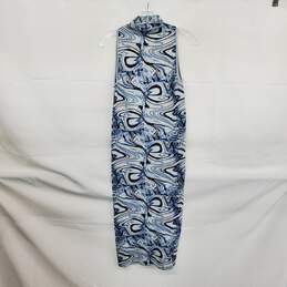 Zara Blue & Black Patterned Bodycon Knit Sleeveless Maxi Dress WM Size XS